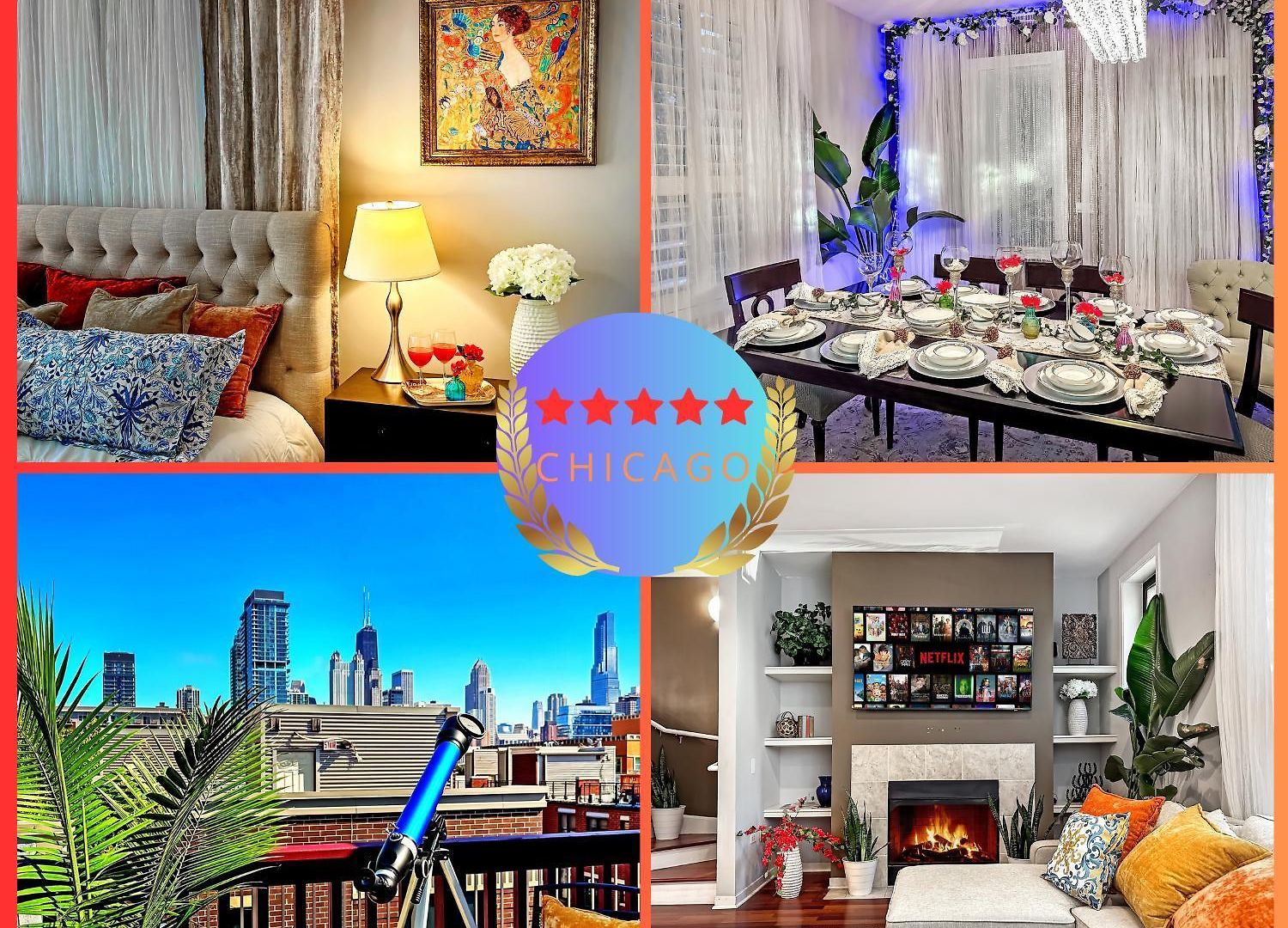 Art Downtown Fulton Market Entire 3 Bedroom Sleep10 Private Garage Roof Ev Tesla * Chicago
