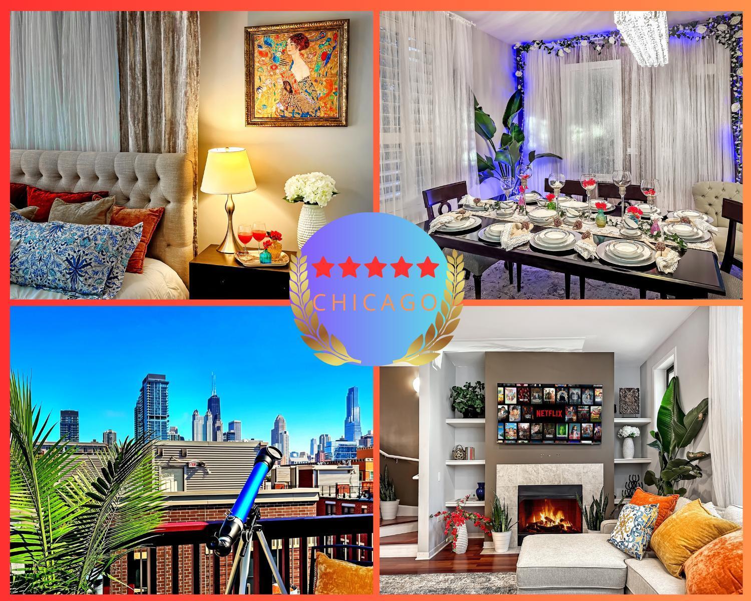 Art Downtown Fulton Market Entire 3 Bedroom Sleep10 Private Garage Roof Ev Tesla * Chicago